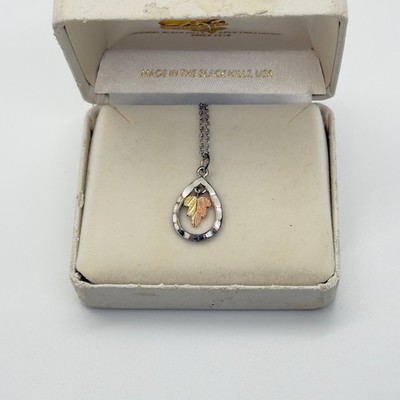 Landstroms Black Hills Gold Sterlingsilber 12K Blatt Träne Anhänger Halskette
