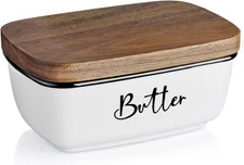 Butter Dish with Lid, ALELION Large Ceramic for Countertop, White 