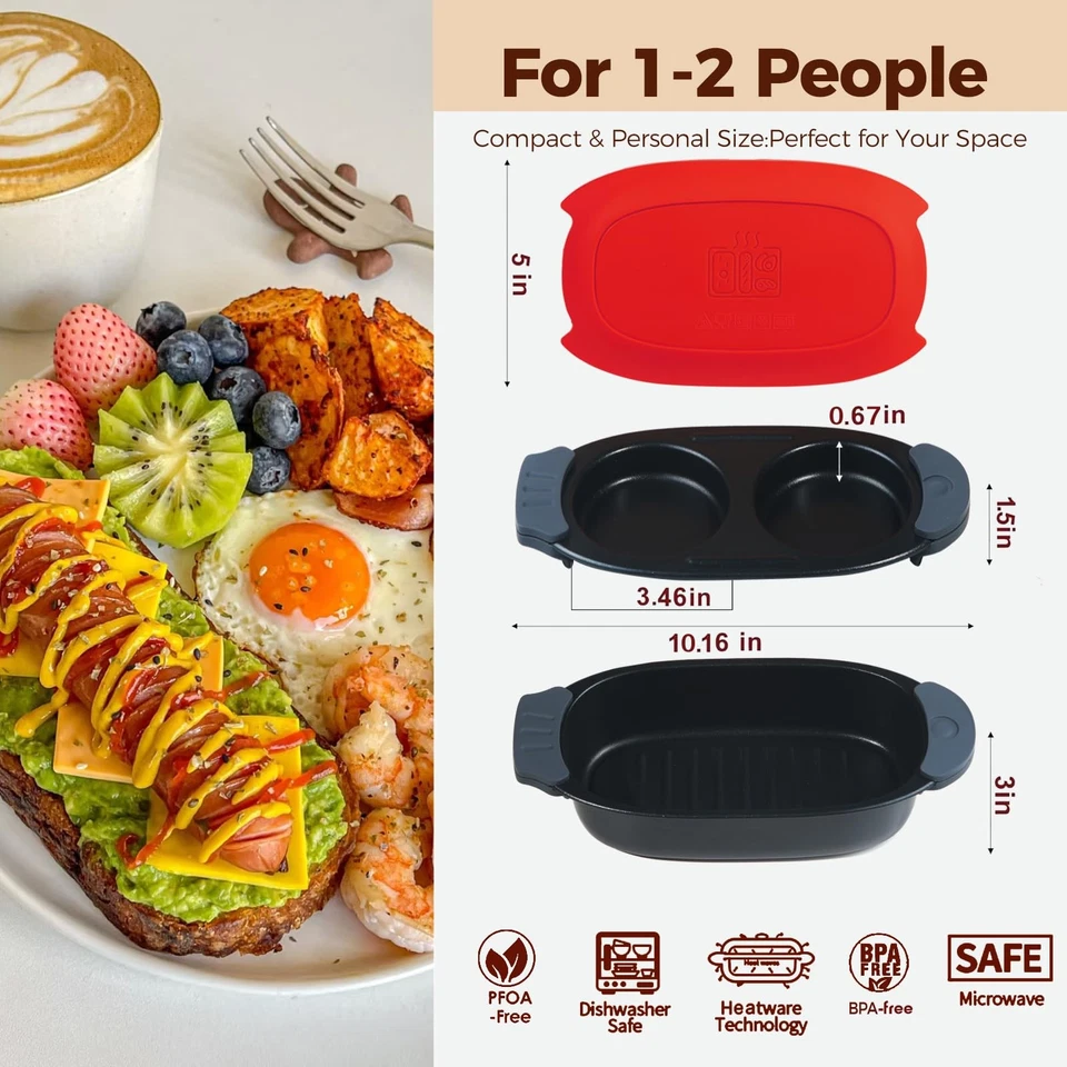 Cocina de huevos para microondas de calentamiento rápido y parrilla para microondas de 33 OZ | Combo de 2 piezas... Foto 4 de 4