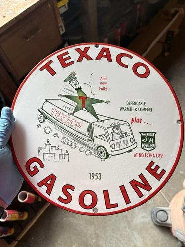 VINTAGE TEXACO MOTOR OIL PORCELAIN SIGN TEXAS GASOLINE GAS STATION PUMP PLATE