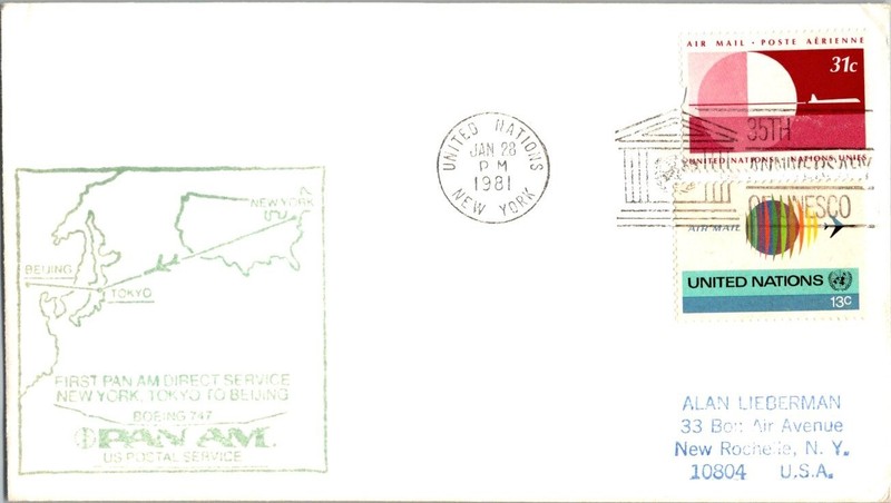 Pan American World Airways First Flight United Nations New York - Beijing China