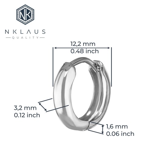 Pair of 8K 333 White Gold Hoop Earrings 12.2 x 3.2mm High Polished Round - Picture 2 of 2