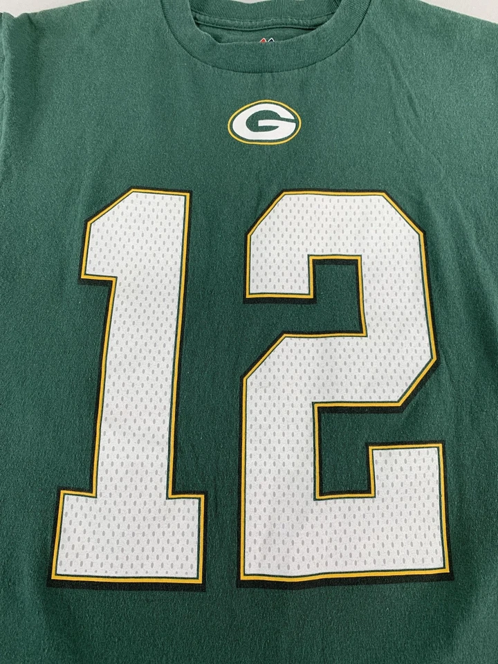Camiseta masculina Green Bay Packers pequena verde futebol americano NFL 12 Rodgers Majestic - Imagem 4 de 4
