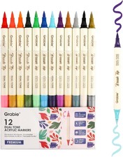 24 Colors Paint Markers, Acrylic Paint Pens with 12 Dual-Color Brush Tips, Dual