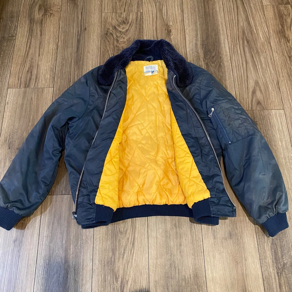 Vintage Sears Work Leisure Mens LARGE 80's Blue Nylon Flight Bomber Jacket Coat - Image 3 of 4