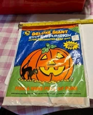 Vintage 1992 Halloween Leaf Bag Sun Hill Giant Stuff-A-Pumpkin with Black Cat
