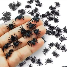 50pcs Halloween Spiders Decorations Small Black Plastic Spiders Haunted