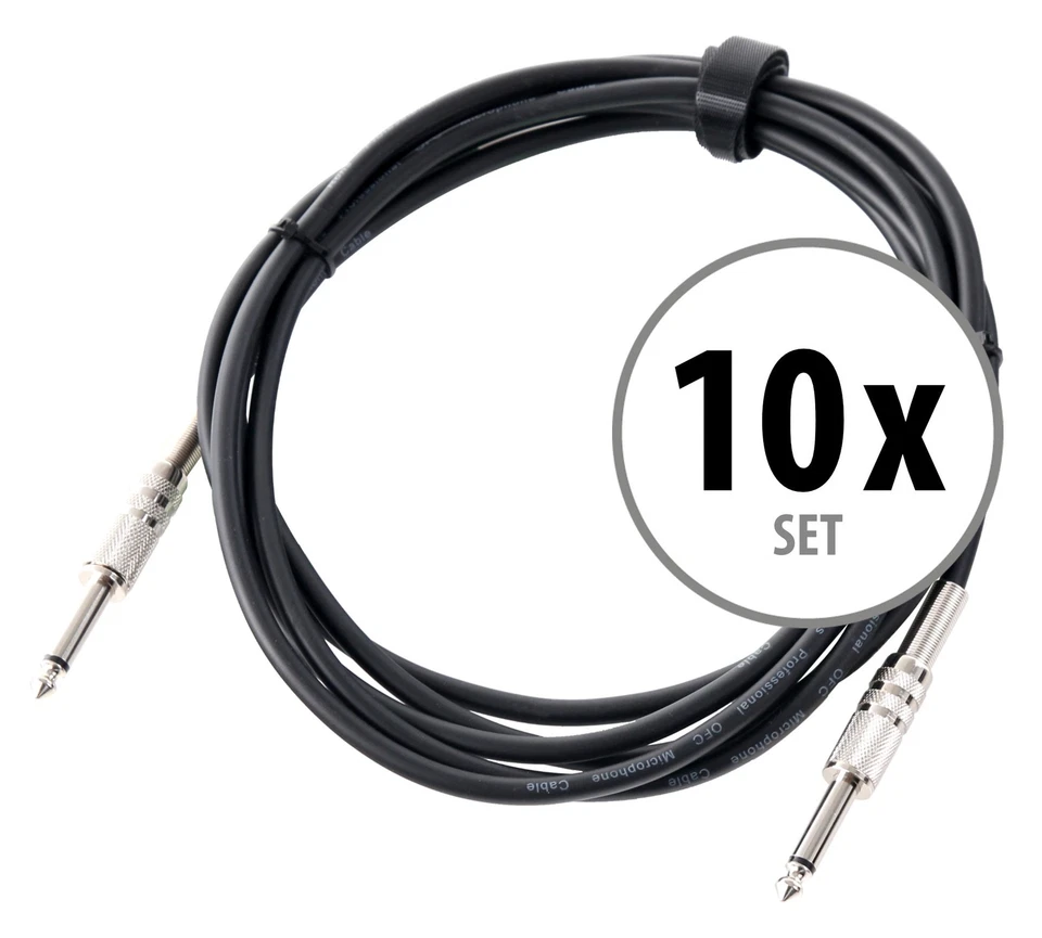10pcs Professionnel Câble Audio Raccordement Jack 6.35 mm Mâle Mono 3m Noir Set - Photo 1/1