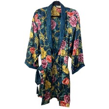 Vintage Victoria's Secrets Blue Floral Robe Grandmacore M/L Cottage Coquette 90s