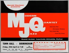 MODERN JAZZ QUARTET rare vintage original Birmingham 1964 jazz concert handbill