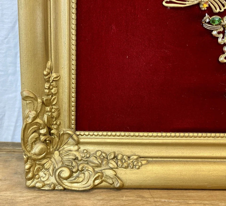 Винтажная большая брошь ювелирные изделия рождественская елка народное искусство мозаика декоративная деревянная рама Handma - Изображение 3 из 4