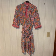 Victoria Secret gold label vintage pink blue Floral Kimono belted Robe minimal