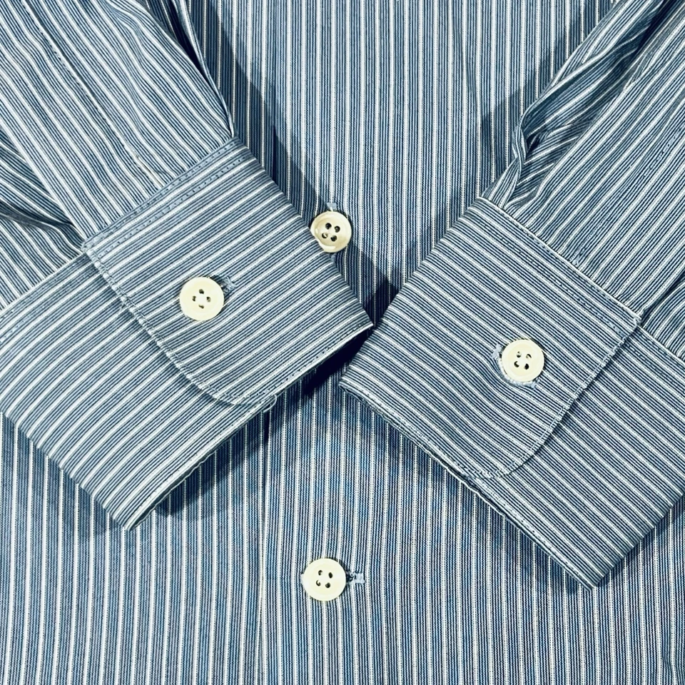 Camisa de vestir Perry Ellis para hombre grande (L) manga larga azul/blanco a rayas con botones Foto 4 de 4