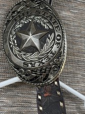 The State of Texas Star Buckle With Belt Brown Silver Western Cowboy USA