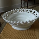 Westmoreland  Reticulated MILK GLASS LACE EDGE BOWL BASKET VICTORIAN Pattern