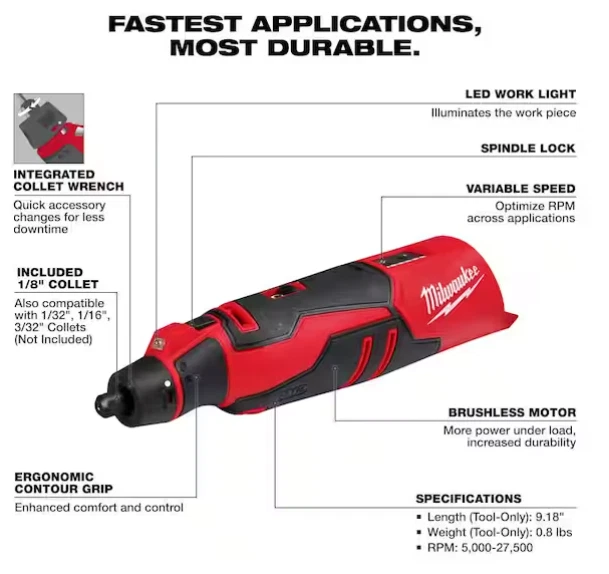 Milwaukee M12 2525-20 Herramienta Rotativa Sin Escobillas Inalámbrica 12V Pinza de Acero Nueva en Caja Foto 3 de 4