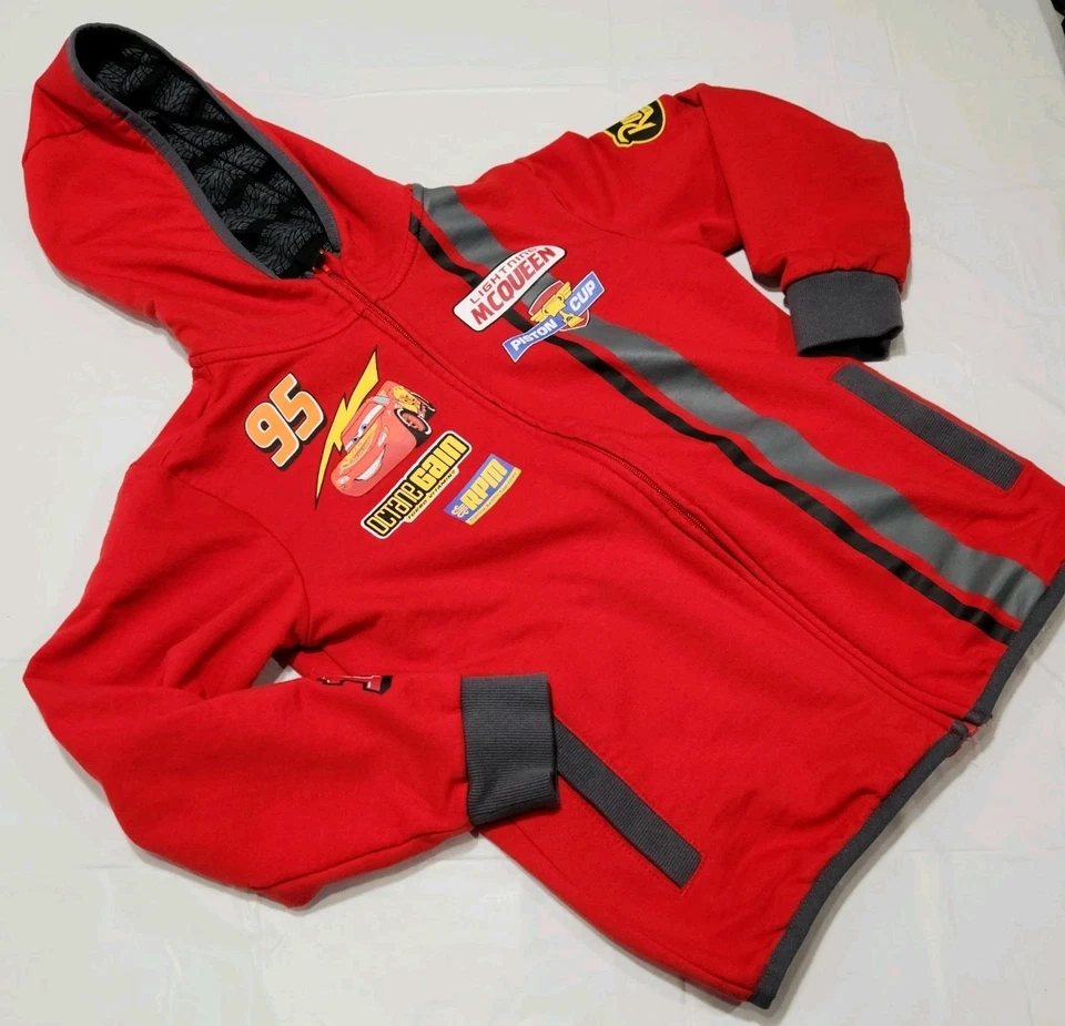 Disney Pixar Cars Lightning McQueen Zip Up Hoodie Jacket Boys Size 7/8 Red - Image 3 of 4