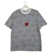 Keith Haring T-Shirt Mens Size M White All Over Print Graphic Embroidered Heart