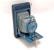 Kodak Rainbow Hawkeye No. 2 Model C BLUE Folding Camera USA - WORKS 