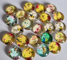 10mm Glass Bird Flat Back Cabochons, Jewellery Making Craft Emellishments