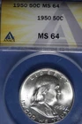 1950 ANACS MS64 FRANKLIN HALF DOLLAR #B51122