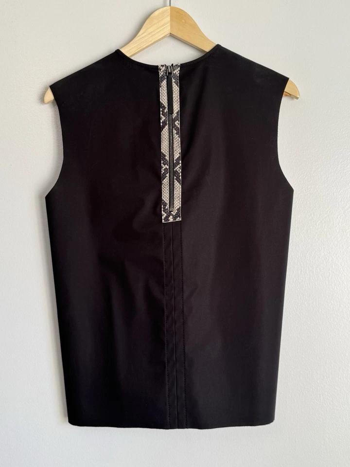 Helmut Lang Womens Black Leather Trim Python Accent Top Size M Quiet Luxury Edgy - Image 3 of 4