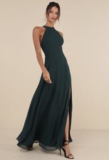 Lulu's Backless Halter, Confidently Charismatic Green maxi dress formal xs nwt