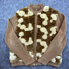 Park Avenue Collections Sweater Womens Extra Large Brown Chenille Faux Fur Fuzzy