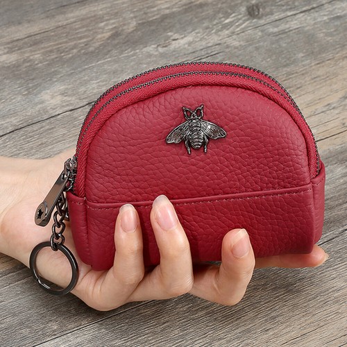 Womens Small Coin Purse Change Wallet Pouch Leather Card Holder with Key Chain - Picture 2 of 23