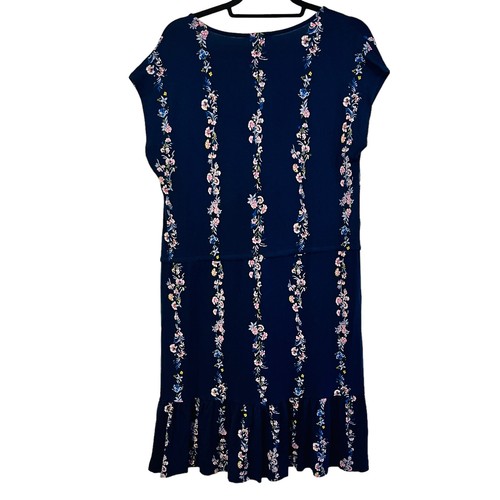 Lucky Brand Womens Dress Medium Blue Floral Cap Sleeve Drawstring Waist Ruffle - Picture 8 of 12