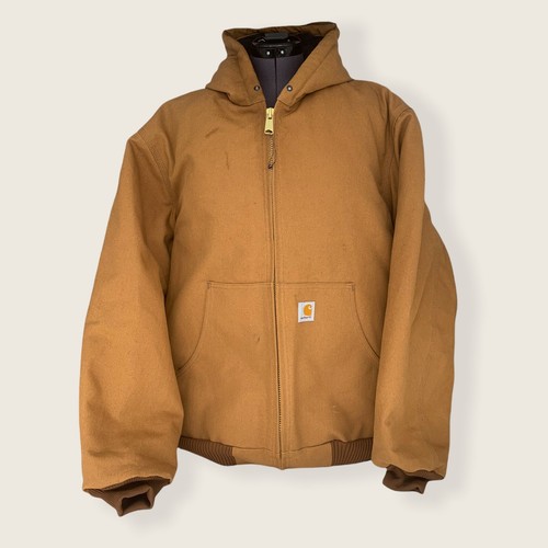 Carhartt J140 BRN Duck Brown Canvas Full Zip Hooded Jacket For Men Size