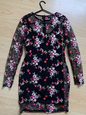 prettylittlething Floral Mesh Bodycon Dress