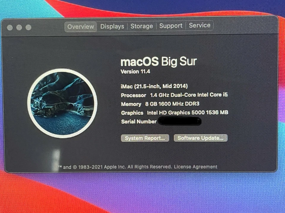 Apple iMac 21.5" A1418 / 1.4GHz i5 / 8GB RAM / No HD / Broken Glass / B-! - Image 2 of 4