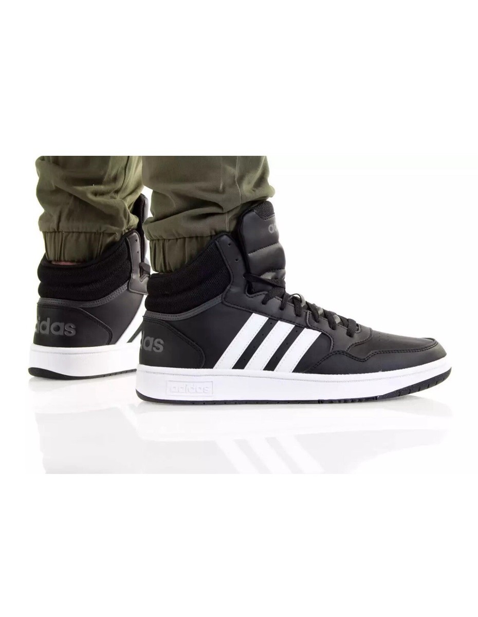 Men's Adidas Hoops 3.0 Mid Black White Basketball Shoes