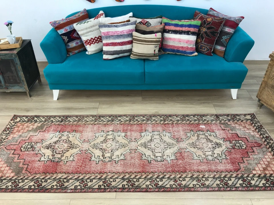 Alfombra turca bohemia, alfombra de escalera, alfombra de cocina vintage, alfombra boho de lana, 3 x 8,4 pies Foto 4 de 4