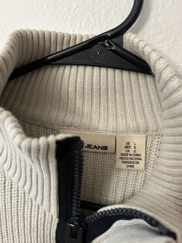 Suéter DKNY Jeans Para Hombre 1/4 Cremallera Manga Larga, Marfil Grande Foto 3 de 4