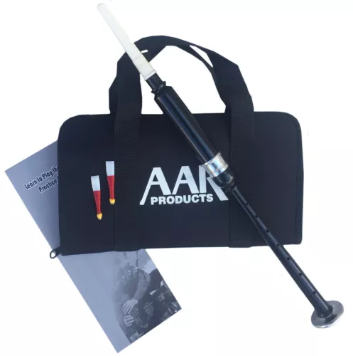 Scottish Highland Bagpipe Practice Chanter Black Silver Mount +Reeds Bag Book
