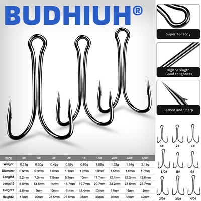 50PC Double Fishing Hooks Saltwater Open Shank Frog Hook High Carbon Steel Barb