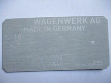 Typenschild Schild für VW Typ 18 181 BW Kübel Thing bj2