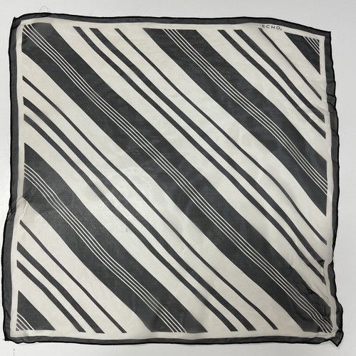 Vtg 60 70's Echo MoD Black White Stripe Plaid RETRO CHIC Chiffon Silk Scarf Wrap - Picture 3 of 3