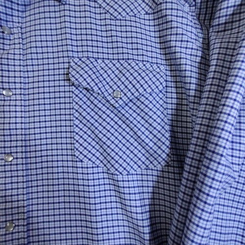 Ruddock Mens Blue Checker Pearl Snap Shirt Size 18 1/2 36 Long Tail Western USA - Picture 8 of 14