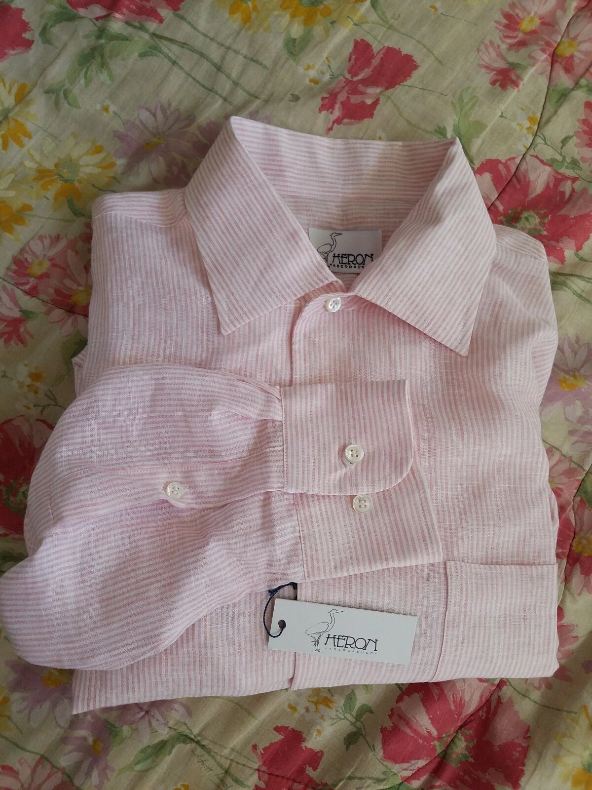 HERON HABERDASHERY MEN'S SPORT PINK STRIPED COTTON SHIRT SZ M