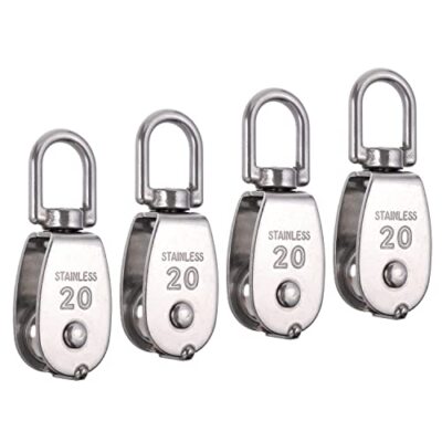 4 Pack M20 Lifting Single Pulley Stainless Steel Crane Swivel Hook Pulley Roller