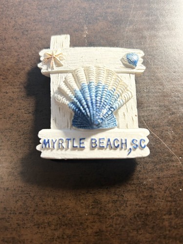 🌊 Myrtle Beach SC weiß/blau Muscheln Kühlschrankmagnet 2,5" x 2" M45