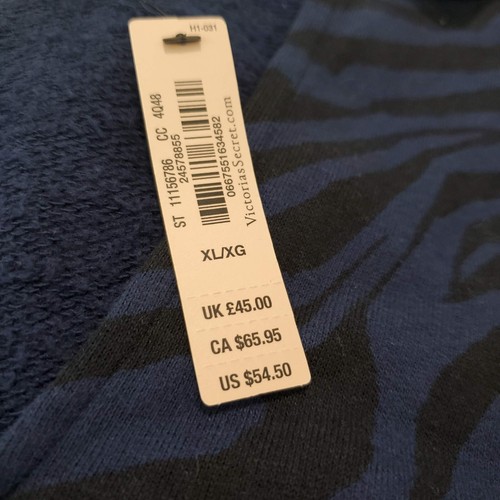Victoria Secret Women Sweatshirt XL Blue Zebra Crop Hoodie Pullover NWT - Picture 8 of 9