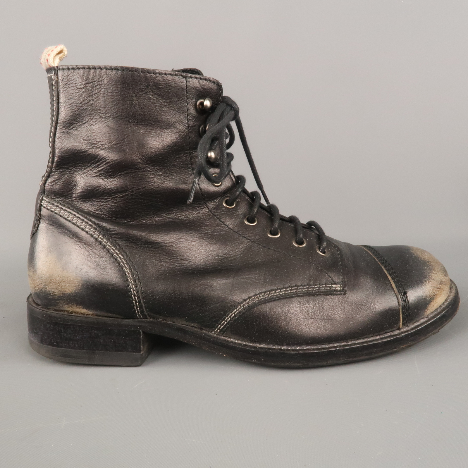 SMITHS Negro Cuero Envejecido botas Militares SMITHS Negro Cuero Envejecido botas Militares