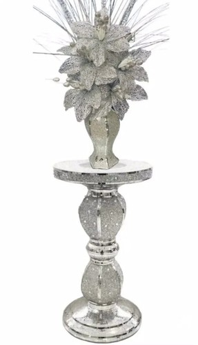 Silber Tisch und Vase mit Blumen Mosaik Crushed Crystal Romany Glitzer Bling - Bild 3 von 4