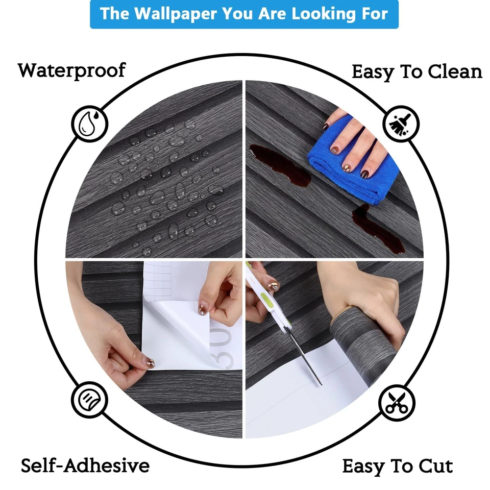 Papel de parede madeira cinza escuro contato 12"X80" autoadesivo madeira falsa descascar e - Imagem 2 de 4