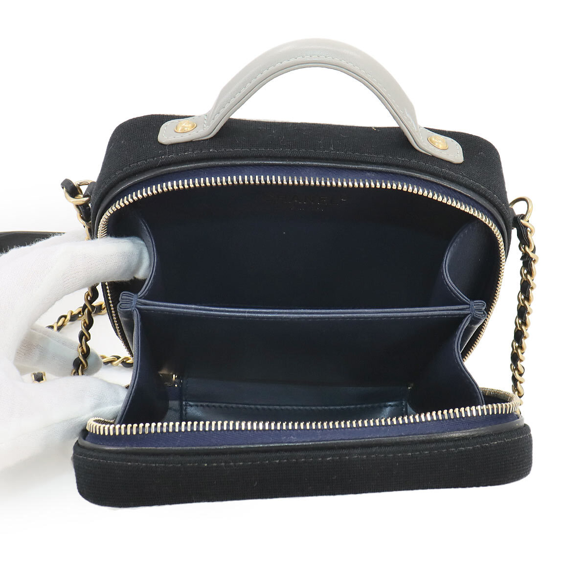 CHANEL CC Filigree Small Vanity Hand Shoulder Bag Canvas CHANEL CC Filigree Small Vanity Hand Shoulder Bag Canvas