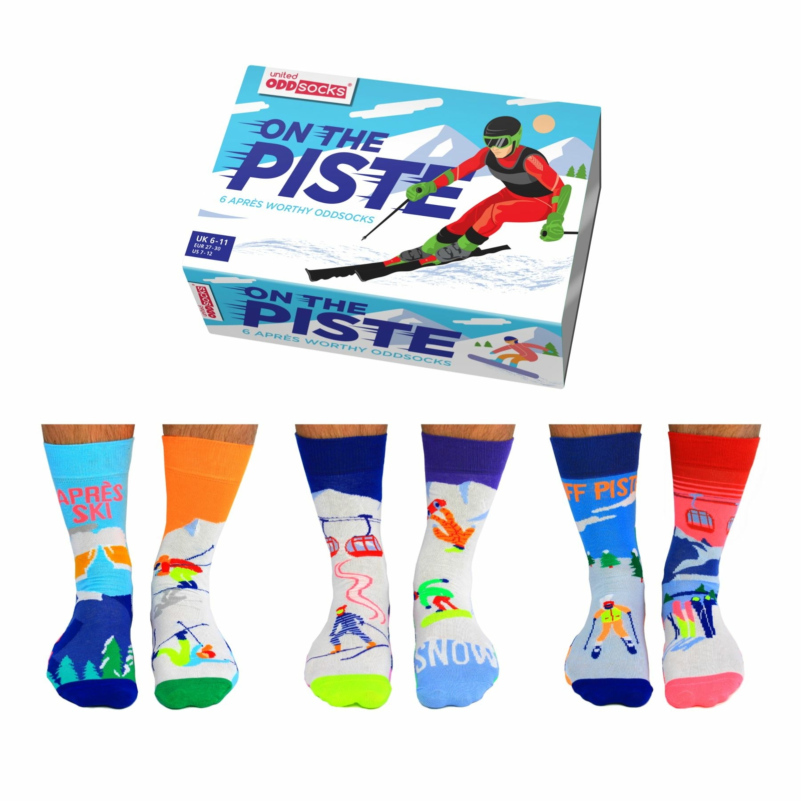 United Oddsocks On The Piste Oddly Mismatch Set Of 6 Mens UK 6 - 11 Odd Socks